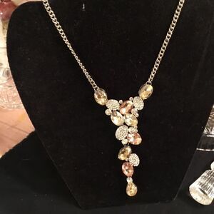 Silvertone Clear and Blush Pink Crystal Look Necklace